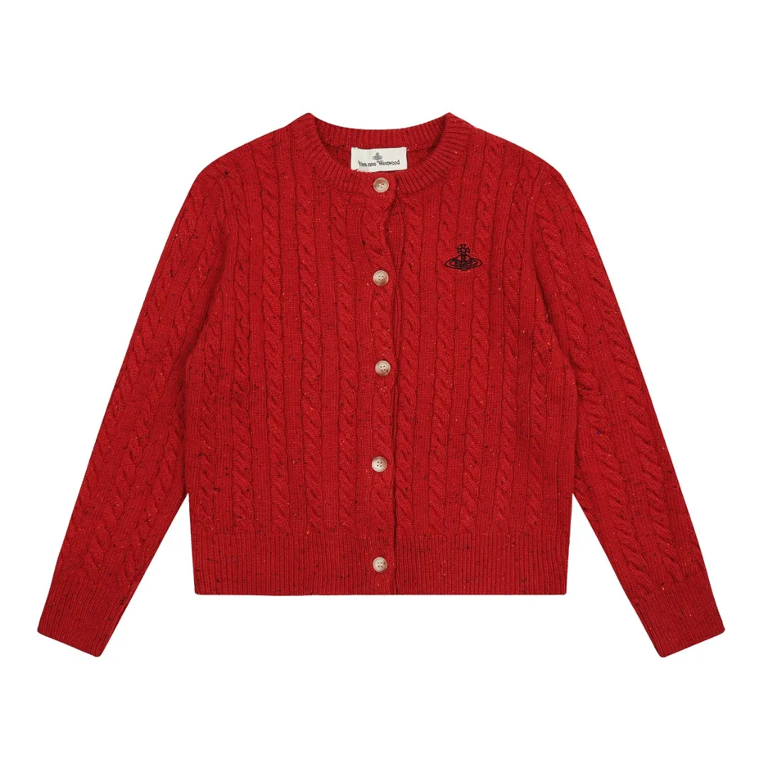 VIVI112 vivienne west wood Vivienne heavy-duty twist multi-color classic cardigan knitted sweater wool 2024 autumn latest style 🧩 15% merino cotton wool 85% wool blend 🧩Correct Italian 🇮🇹100% wool washed wheat logo Size: S -M- L Color: White, Dark Gray, Blue